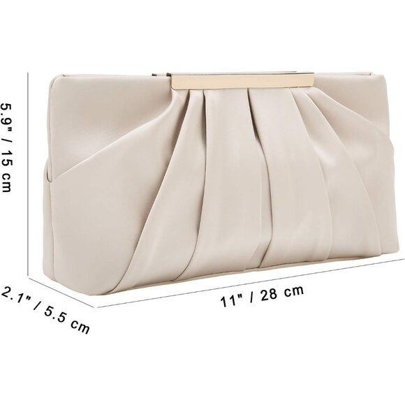 ⚡ Women's Elegant Evening Pleated Satin Simple Classy Formal Cream Clutch Bag - Picture 7 of 7